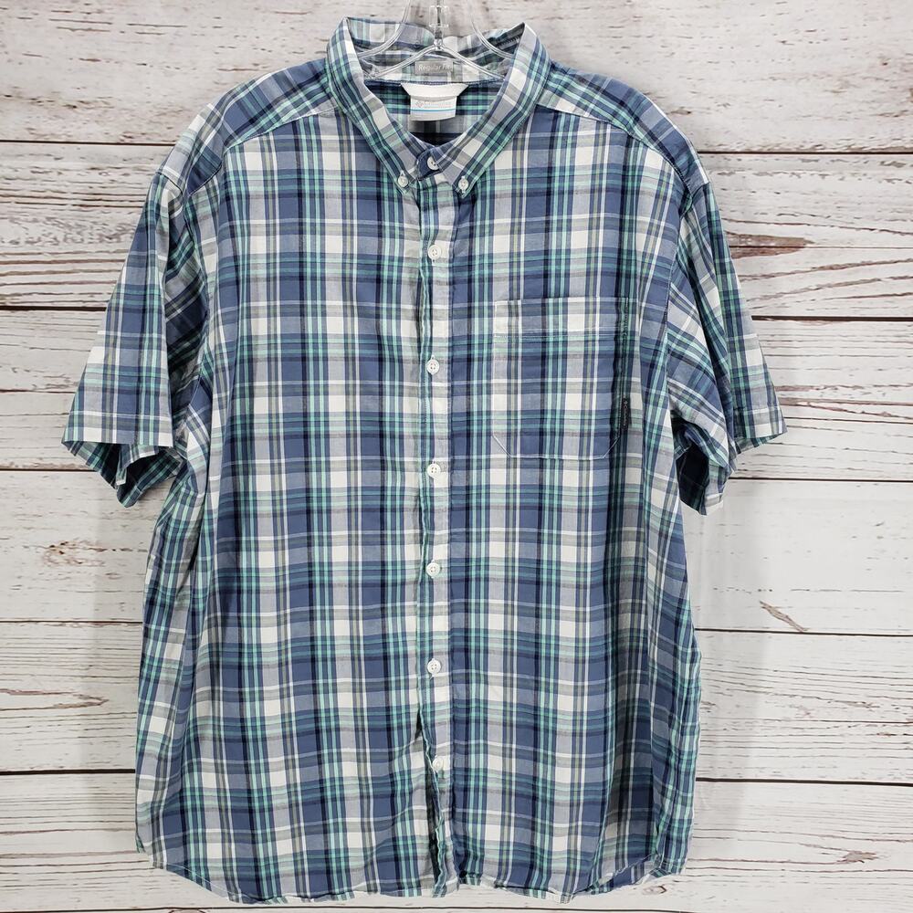 Columbia Sportswear Company Blue Plaid Regular Fit Short Sleeve Shirt XL